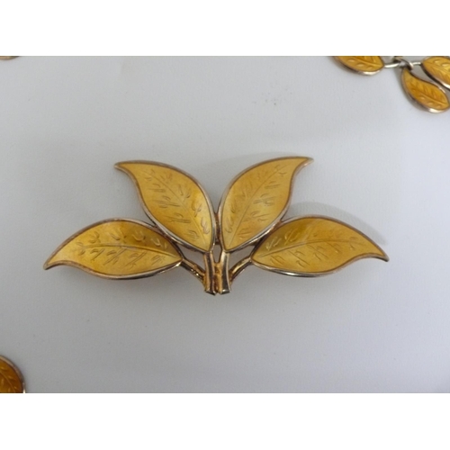 271 - David Andersen silver gilt and golden enamel leaf necklace and matching brooch