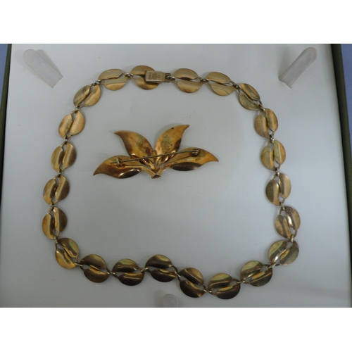 271 - David Andersen silver gilt and golden enamel leaf necklace and matching brooch