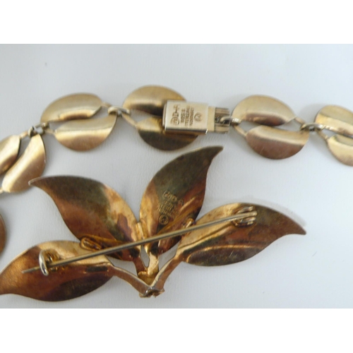 271 - David Andersen silver gilt and golden enamel leaf necklace and matching brooch