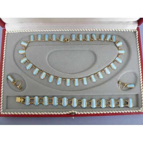 273 - Volmer Bahner silver and pale blue enamel panel style necklace, bracelet and earrings, circa 1960s