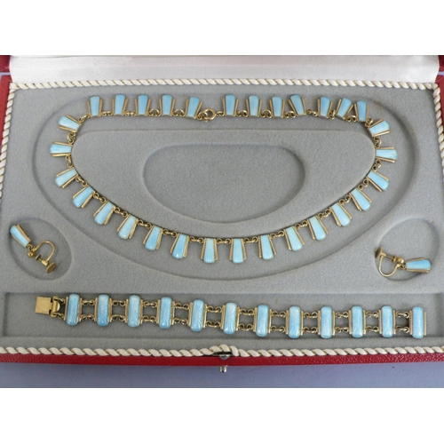 273 - Volmer Bahner silver and pale blue enamel panel style necklace, bracelet and earrings, circa 1960s