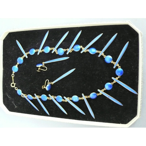 274 - David Andersen silver and blue enamel blade and ball necklace and earrings