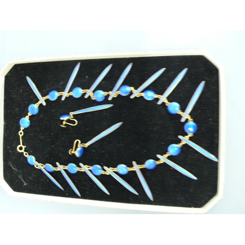 274 - David Andersen silver and blue enamel blade and ball necklace and earrings