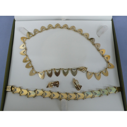 277 - Volmer Bahner silver and white chevon necklace, bracelet and earclips