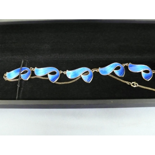 279 - Ivor Holth silver and blue enamel necklace and ear studs