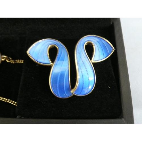 279 - Ivor Holth silver and blue enamel necklace and ear studs