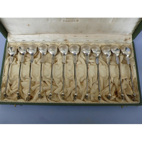 280 - A set of Bergen .830 silver designer spoons by Marius Hammer, cased