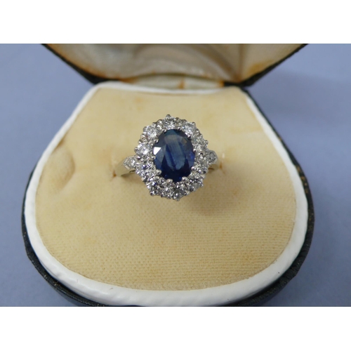 31 - Platinum oval sapphire and diamond ring, sapphire 1.5cts, size N