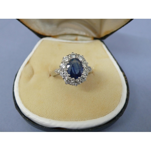 31 - Platinum oval sapphire and diamond ring, sapphire 1.5cts, size N