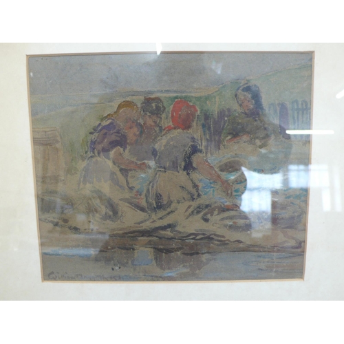 37 - William Hoggatt .R.I, Women Sorting the Herring, watercolour, signed, 7x8ins