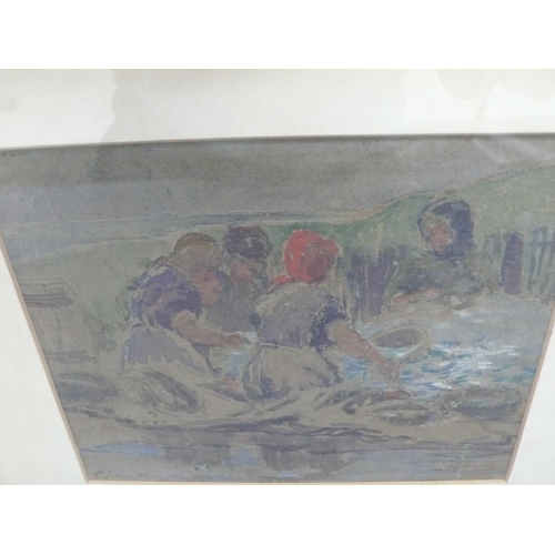 37 - William Hoggatt .R.I, Women Sorting the Herring, watercolour, signed, 7x8ins