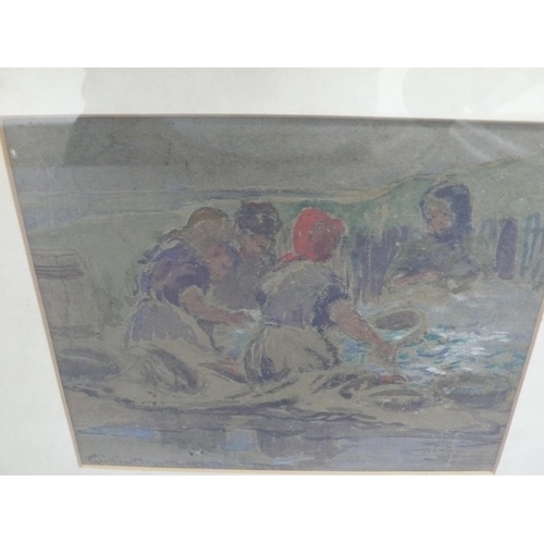 37 - William Hoggatt .R.I, Women Sorting the Herring, watercolour, signed, 7x8ins