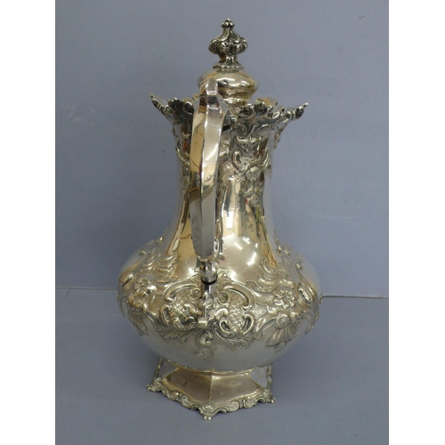 4 - Victorian foliate chased silver coffee pot with lobed finial, London 1854, maker George Angell, 32oz... 