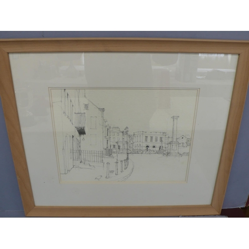 48 - Norman Sayle, Castletown Square, pencil sketch, signed & dated 2003, 11.5x15ins