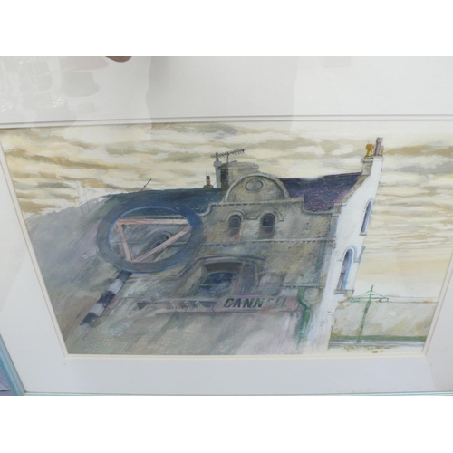 49 - Norman Sayle, Building Next to Electric Tram Rail, watercolour, signed, dated 1980, 15x22ins