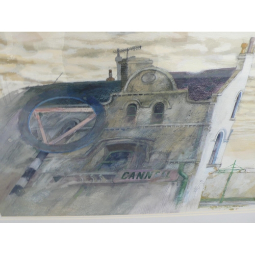 49 - Norman Sayle, Building Next to Electric Tram Rail, watercolour, signed, dated 1980, 15x22ins