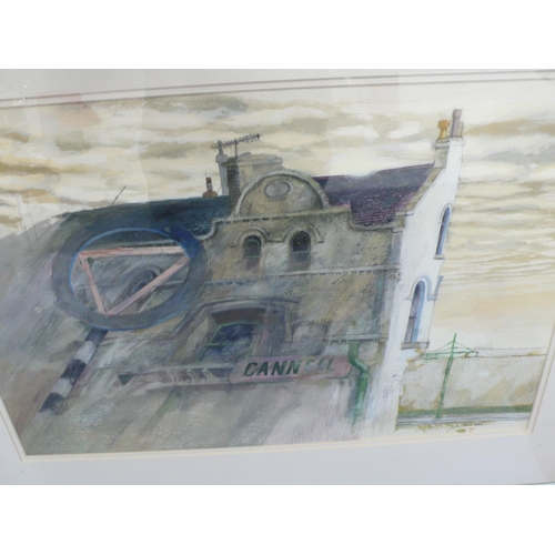 49 - Norman Sayle, Building Next to Electric Tram Rail, watercolour, signed, dated 1980, 15x22ins