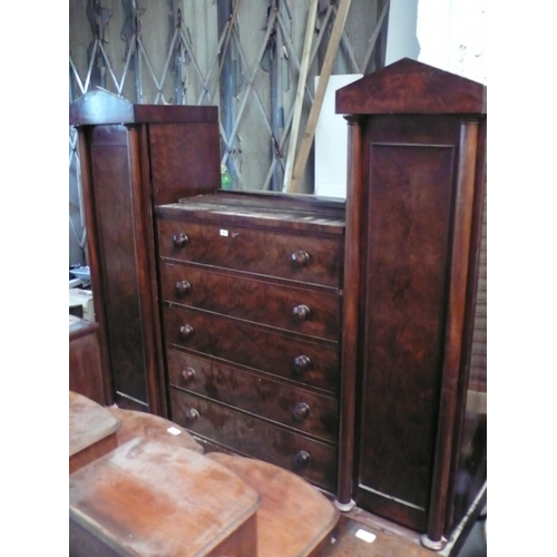 65 - A Victorian mahogany double wardrobe with central bank of five drawers in the form of a Temple - wid... 