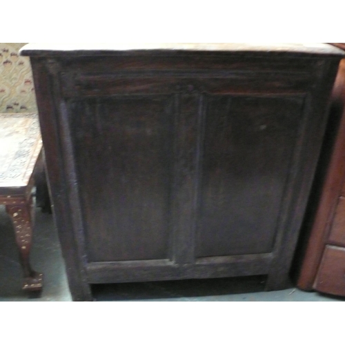 68 - Small 17th/18thC oak panelled coffer on block feet - size 26.5 x 16 x 29 ins approx