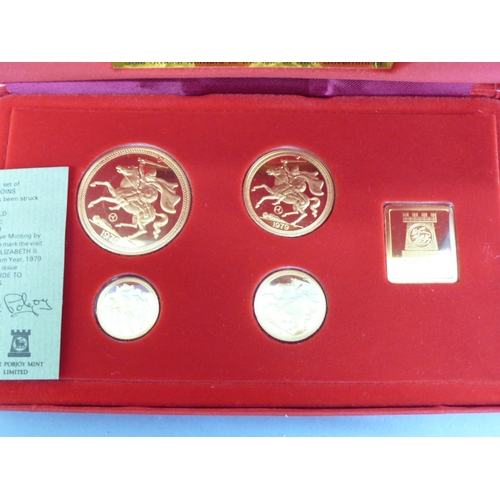 300 - Isle of Man 1979 visit of Queen Elizabeth II in Millennium year 22 ct. gold proof four coin plus ing... 