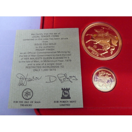 300 - Isle of Man 1979 visit of Queen Elizabeth II in Millennium year 22 ct. gold proof four coin plus ing... 