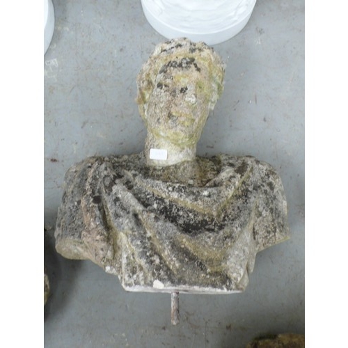 215 - Antique carved stone head and shoulders bust of a Roman Emperor - height 21 ins approx