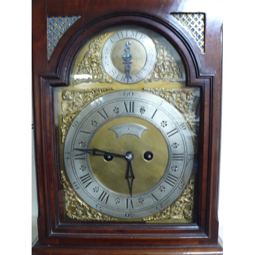 313 - 19thC mahogany bracket clock with carrying handle, silvered chapter rings, ormolu spandrels on brass... 