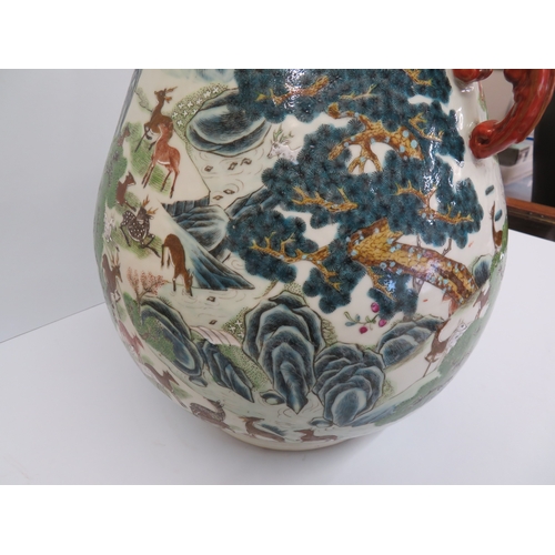 112 - Late 19thC Chinese Famille Rose 'Hundred Deer' porcelain vase with decoration of deer frolicking in ... 
