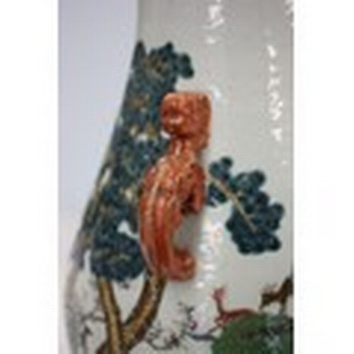 112 - Late 19thC Chinese Famille Rose 'Hundred Deer' porcelain vase with decoration of deer frolicking in ... 
