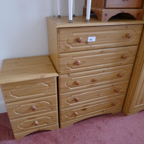 106 - A quantity of miscellaneous general bedroom furniture including; a suite of Pine wardrobes and chest... 