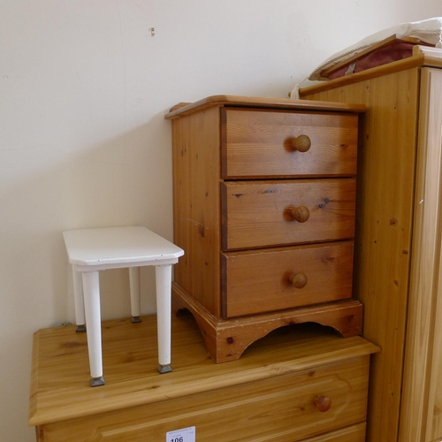 106 - A quantity of miscellaneous general bedroom furniture including; a suite of Pine wardrobes and chest... 