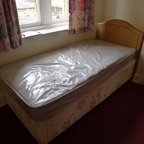 113 - A quantity of misc general bedroom furniture including; the single bed with mattress, wardrobe and 3... 