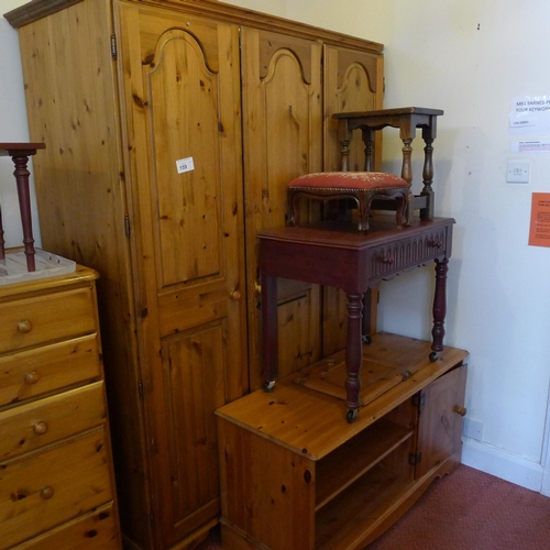 159 - A quantity of misc general bedroom furniture including; pine wardrobe, pine and other various chests... 