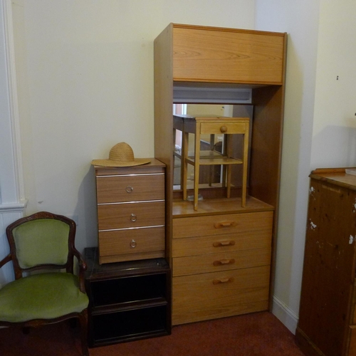 159 - A quantity of misc general bedroom furniture including; pine wardrobe, pine and other various chests... 