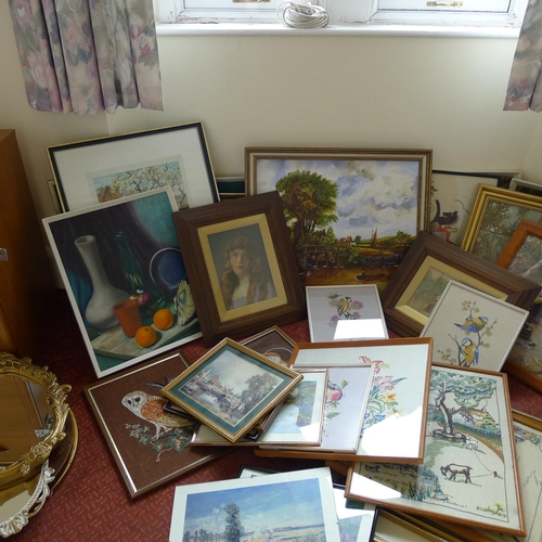 57 - A large quantity of miscellaneous pictures, prints, frames and wall mirrors etc. (located in room 19... 