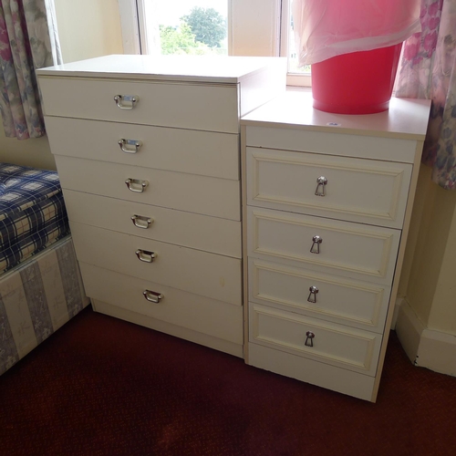 58 - A quantity of misc general bedroom furniture including; a single bed with mattress, two chests of dr... 