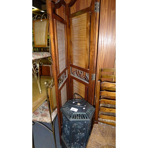 135 - 1 folding screen, 4 various chairs and 1 electric heater (Trade)