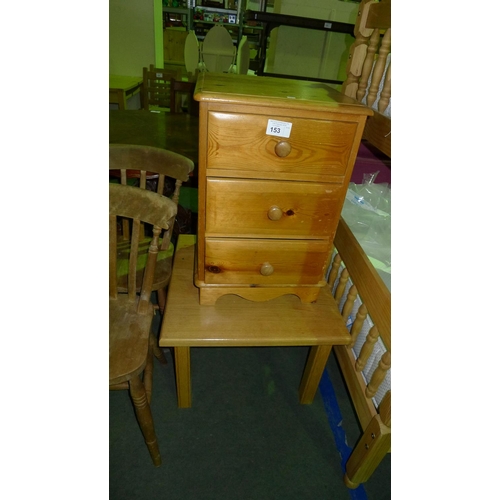 153 - 1 coffee table and 1 pine bedside cabinet