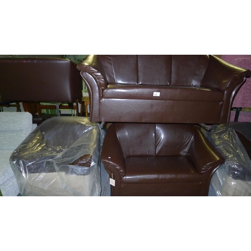 156 - A brown upholstered three piece suite comprising of 1 x 3 seat sofa, 1 x 2 seat sofa and 1 arm chair