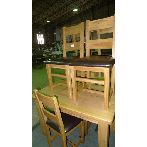 188 - 4 oak ladder back dining chairs with brown upholstered seat pads