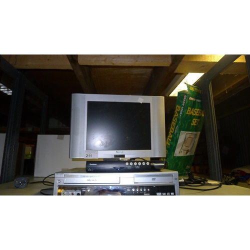 211 - A quantity of various electronic items including a small television, a set top box and the video/DVD... 