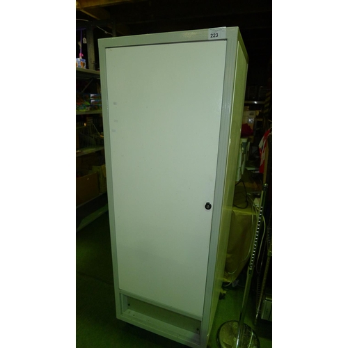 223 - One white mobile rackmount server type cabinet with three shelves