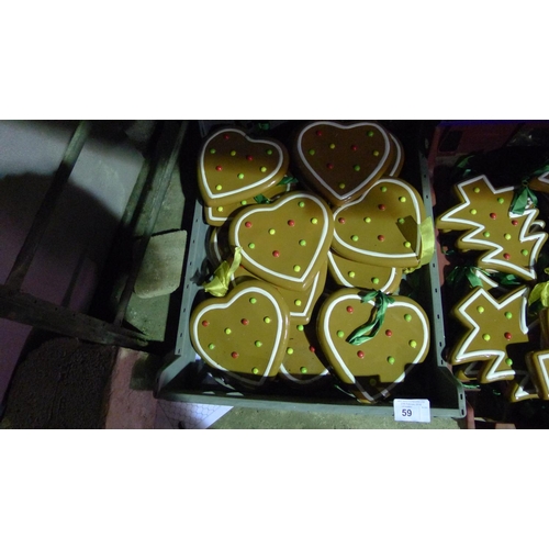 59 - 14 plastic gingerbread heart shaped decorations