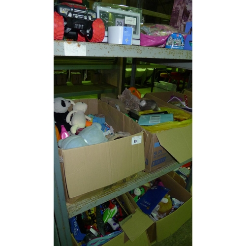 89 - A quantity of various items including toys etc. Contents of one bay / 3 shelves