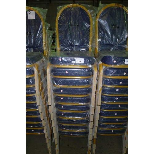 1719 - 10 blue upholstered banqueting type stacking chairs