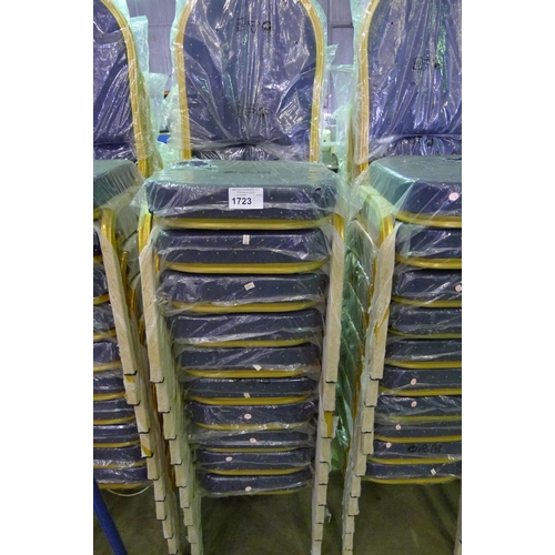 1723 - 10 blue upholstered banqueting type stacking chairs