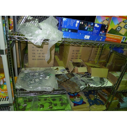 28 - A quantity of various garden related novelty items including lights etc. Contents of one bay / 3 she... 