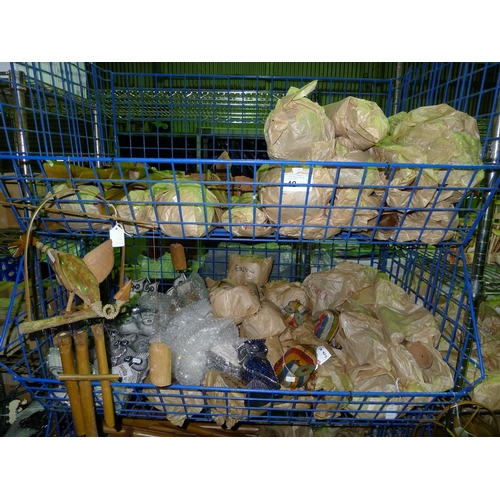 40 - A quantity of various garden related wooden and other novelty items. Contents of two mesh baskets wh... 