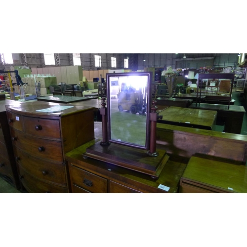 706 - Victorian mahogany dressing mirror with a rectangular glass and column supports