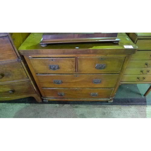 707 - Victorian mahogany bedroom chest of two short and two long drawers with drop handles